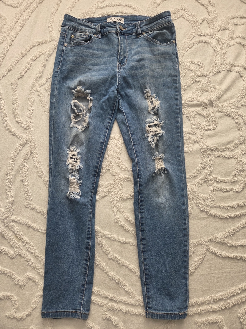 Ripped Light Blue Skinny Jeans - Women's Distressed Denim